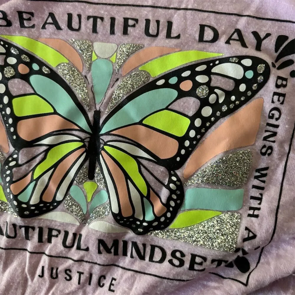 Justice Girls Size 10 Pink Butterfly Graphic 2-Fer Swing T-Shirt